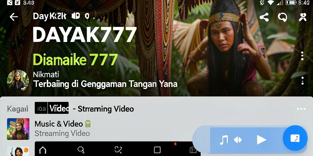 Antarmuka pengguna DAYAK777 yang menampilkan berbagai fungsi Streaming Video.