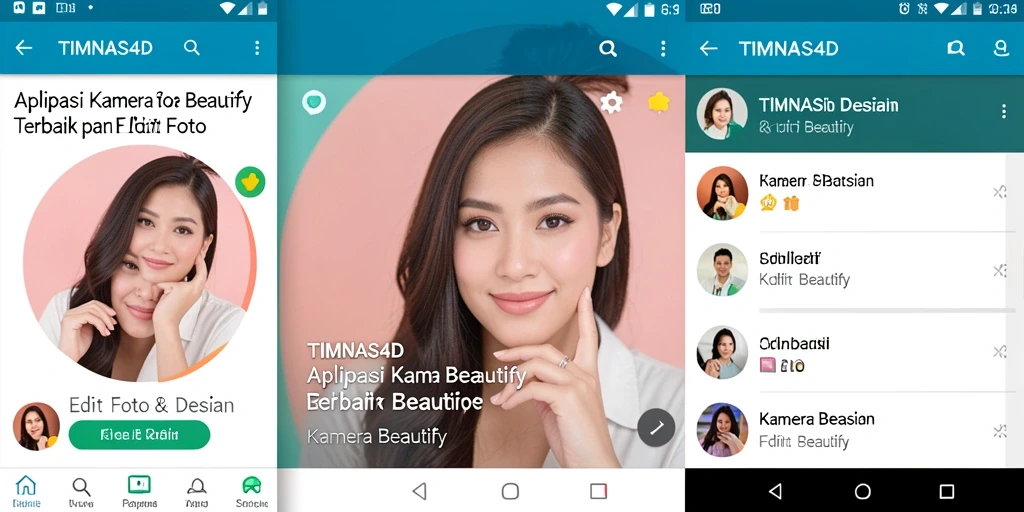 Antarmuka utama TIMNAS4D menunjukkan fitur-fitur Kamera Beautify yang menarik.
