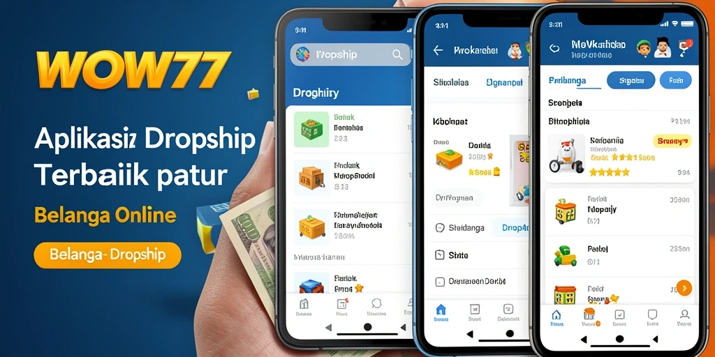 Antarmuka aplikasi WOW77 yang menarik dan fungsional untuk belanja Dropship.