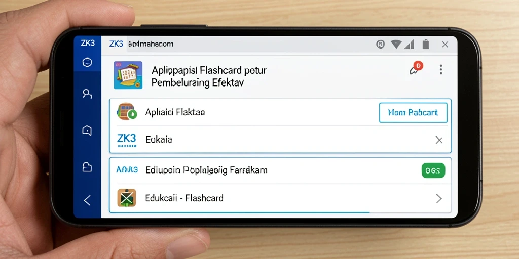 Tampilan antarmuka aplikasi Flashcard ZK3 yang menarik dan interaktif.