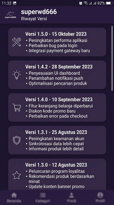 Riwayat Versi superwd666 untuk Pengguna Android